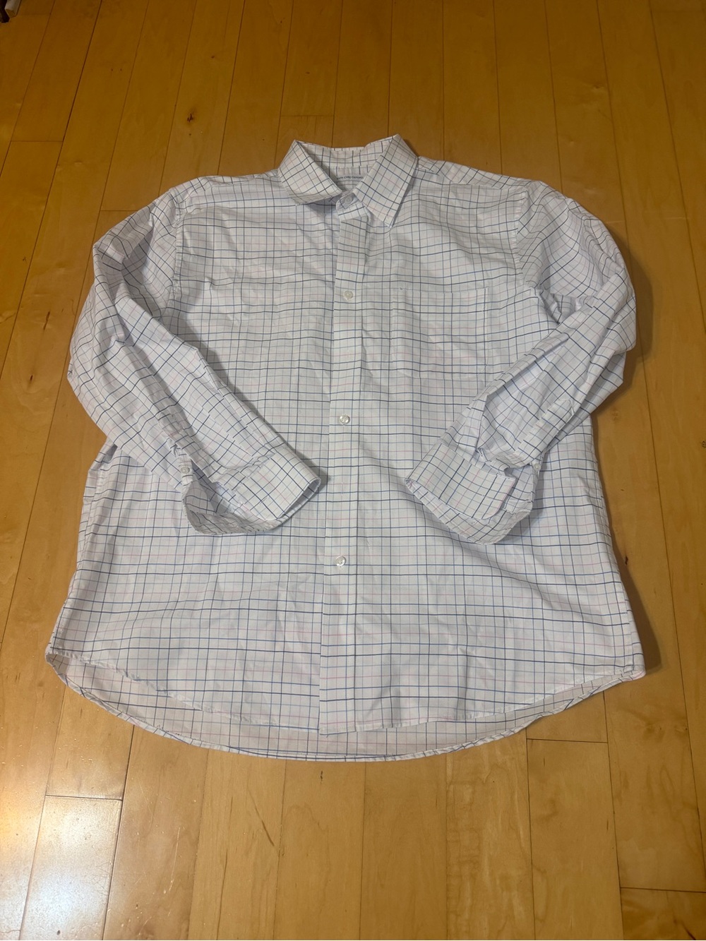 Saddlebred White Button-Down Dress Shirt with Blue & Gray Plaid